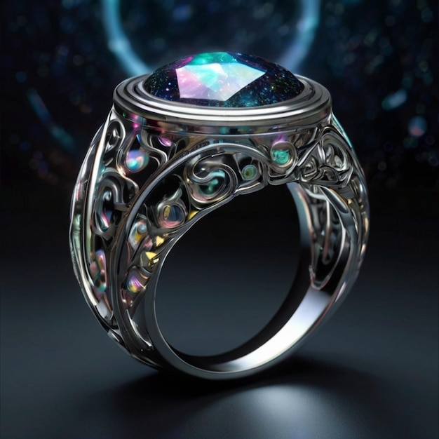 Vector a ring with an opal that says  quartz  on it