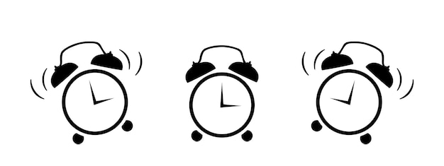 Ringing alarm clock icon set active and unactive time symbol simple black vector element