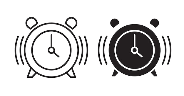 Vector ringing alarm clock thin line icon set