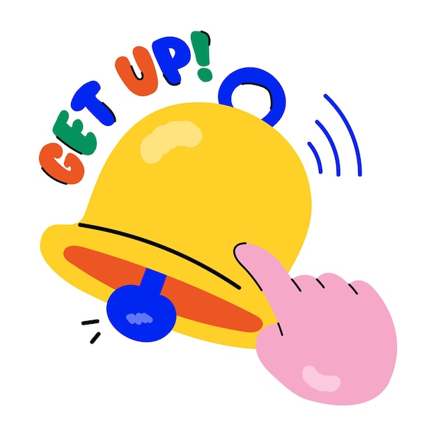 Ringing bell, concept of get up flat sticker