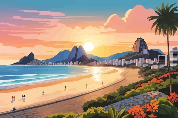 Rio de janeiro Brazil scenery of pedra de gavea moutain illustration