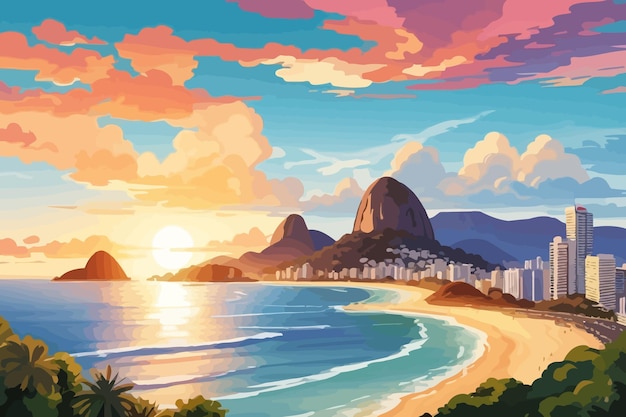 Rio de janeiro Brazil scenery of pedra de gavea moutain illustration