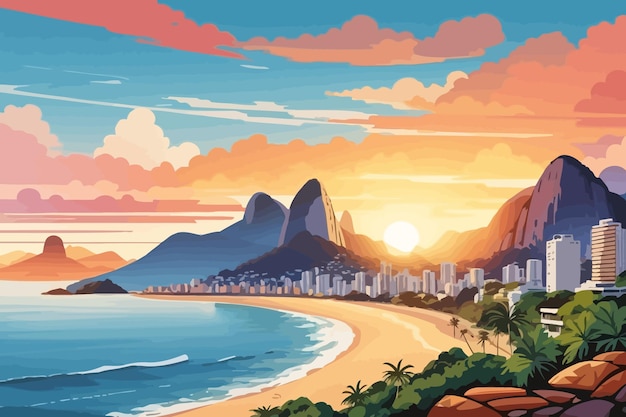 Rio de janeiro Brazil scenery of pedra de gavea moutain illustration