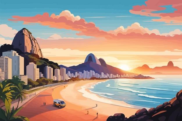 Rio de janeiro Brazil scenery of pedra de gavea moutain illustration