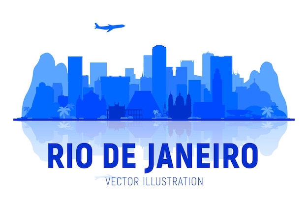 Rio De Janeiro Brazil skyline silhouette with panorama in white background Vector Illustration Business travel and tourism concept with modern buildings Image for presentation banner web site