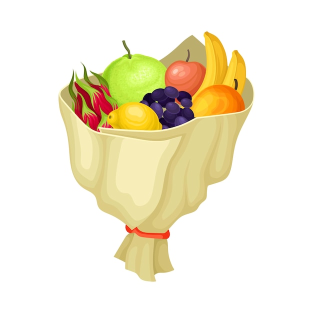 Vector ripe and juicy fruit bunch or bouquet wrapped in paper vector illustration