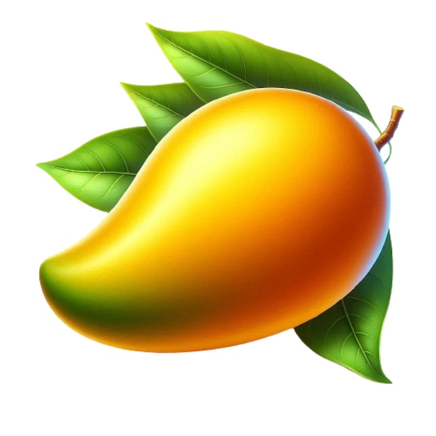 A ripe mango with green leaf