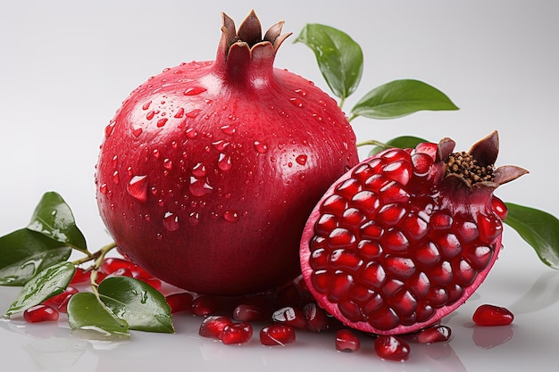 ripe pomegranate on a black glass table food nature leaf fruit green black color agriculture