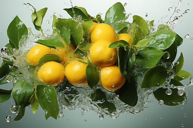 Ripe tangerine fruits on the tree Blue sky background