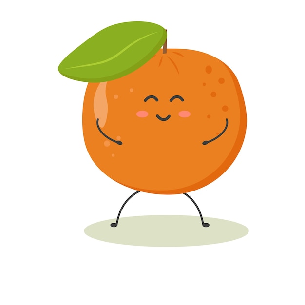 Ripe tangerine in the style of kawaii