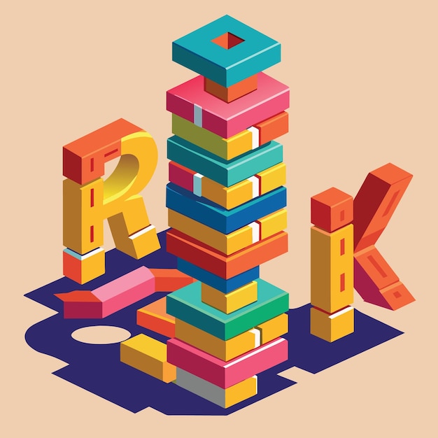 Vector risk concept with colorful wooden alphabets risk and wooden blocks tower