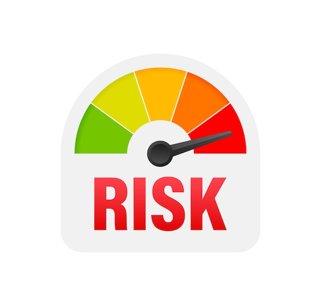 Risk icon on speedometer. High risk meter. Vector illustration.