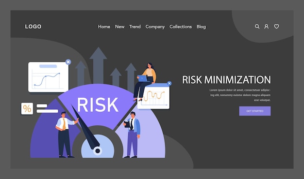 Vector risk minimization spotlighted dark or night mode web landing professionals navigate financial charts