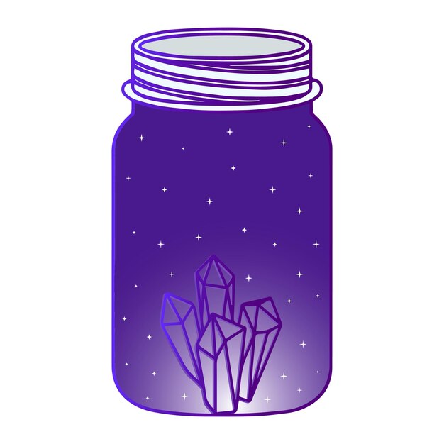 Vector ritual witch jar with crystals for spells and potions halloween vector illustration