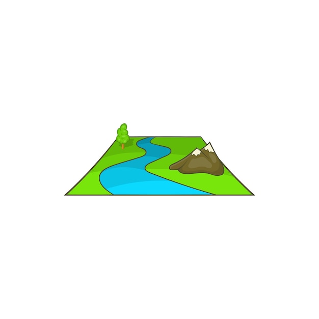 River avd mountains icon in cartoon style on a white background