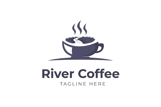 River Coffee hot logo template modern