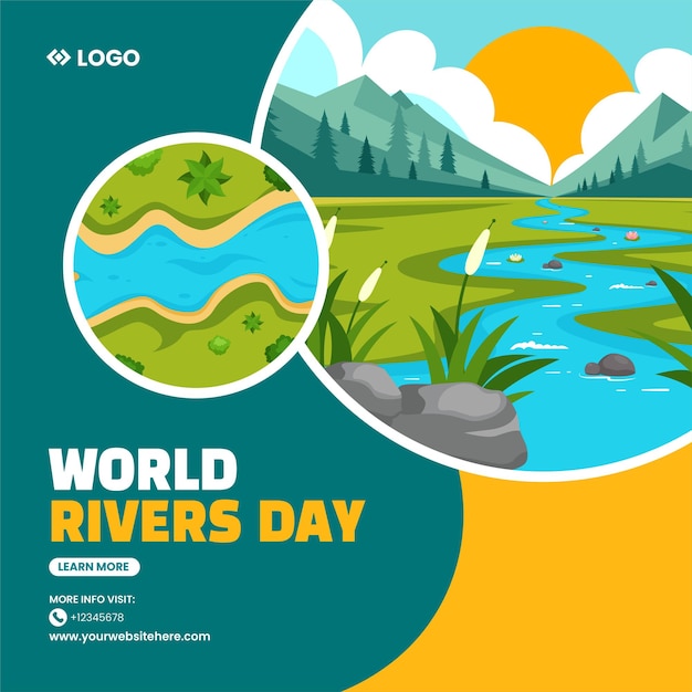 Vector river day social media illustration flat cartoon hand drawn templates background