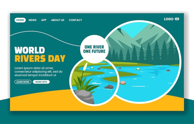 River Day Social Media Landing Page Cartoon Hand Drawn Templates Background Illustration