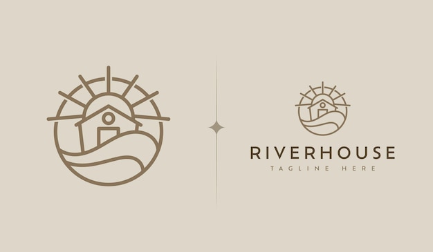 River House Wave Monoline Logo Template Universal creative premium symbol Vector illustration