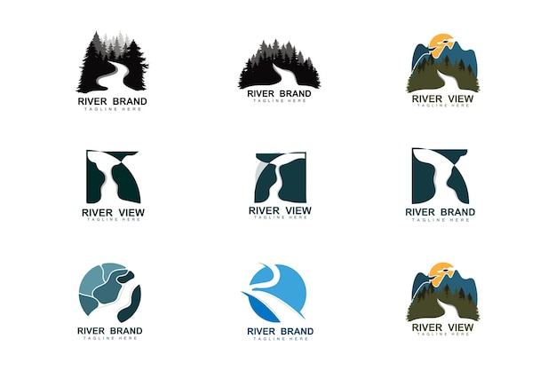 River Logo Design River Creek Vector Riverside Illustration With A Combination Of Mountains And Nature Product Brand