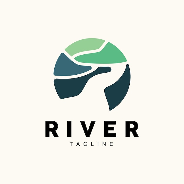 River Logo Streamer Vector River Bank Mountains And Farm Design Illustration Symbol Icon