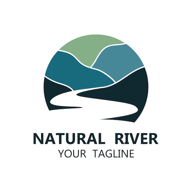 River logo with combination of mountains and farmland with vector concept design