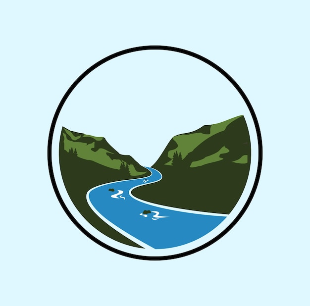 River mountain landscape logo design illustration