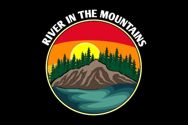 River in the mountain retro design landscape