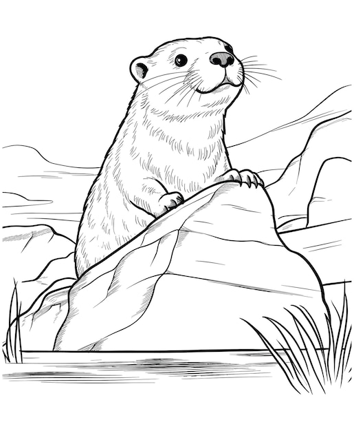 Vector river otter coloring page