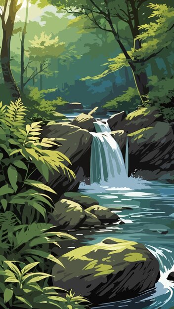 Vector a river runs through the jungle cartoon drawing artwork vector