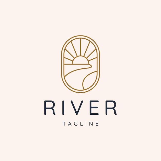 River and sun line logo vector