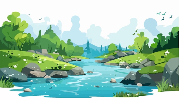 Vector river water pollution cartoon vector illustration