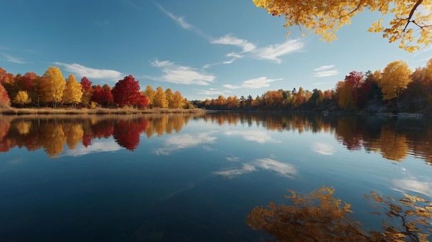 Vector a river with a reflection of the trees and the sky in the background