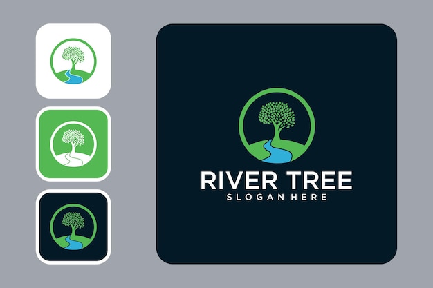 river with tree logo design template