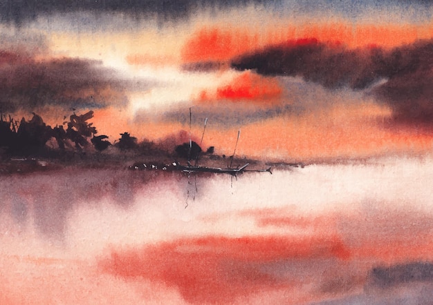 Riverbank watercolor painting