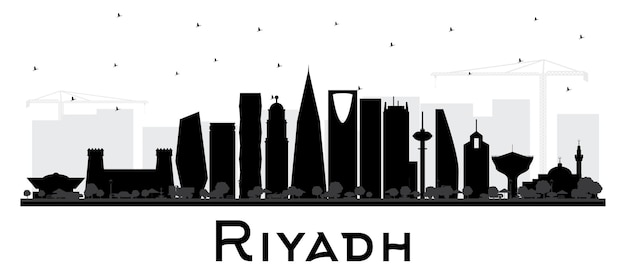 Riyadh Saudi Arabia City Skyline Silhouette with Black Buildings Isolated on White. Illustration