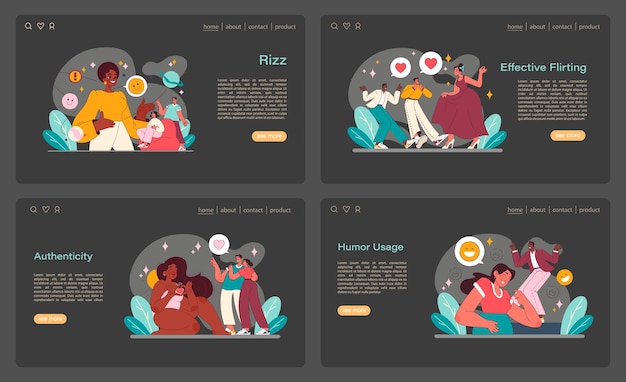 Rizz concept set interactive layouts featuring rizz authenticity effective flirting and humor usage