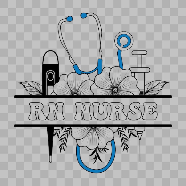 Vector rn nurse sticker split floral nurse sticker split nurse floral monogram frame with stethoscope