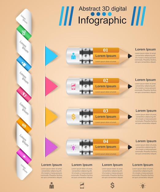 Road 3D digital illustration Infographic Pencil icon