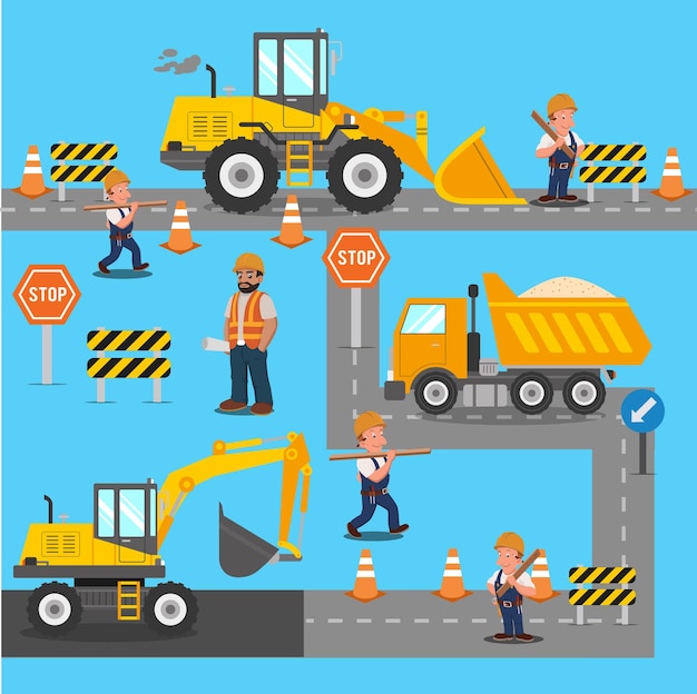 road_construction_infographic_elements_vector_flat_design