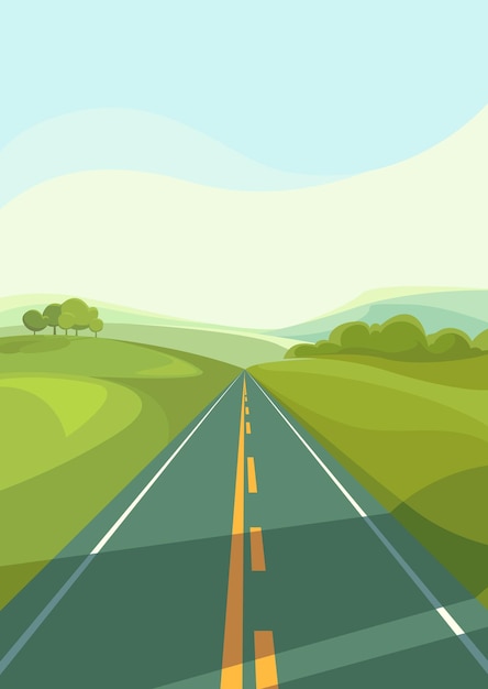 Road going through the fields. Outdoor scene in vertical orientation.