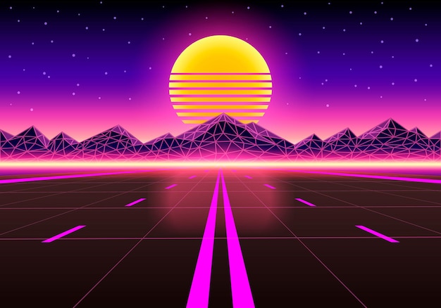 The road to infinity at sunset. Vector illustration