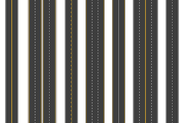 Road lane top view Asphalt highway with various lines and white stripes aerial view of city roadway transport traffic Vector street line isolated collection