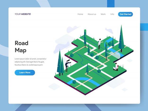 Road Map Isometric Illustration for website page