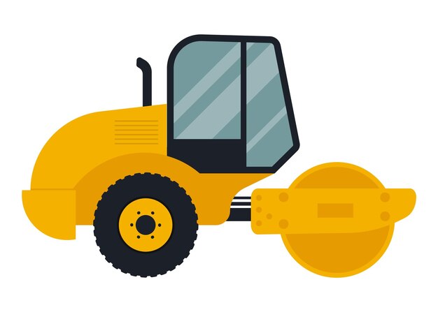 Vector road roller heavy equipment road grader asphalt compactor vector illustration