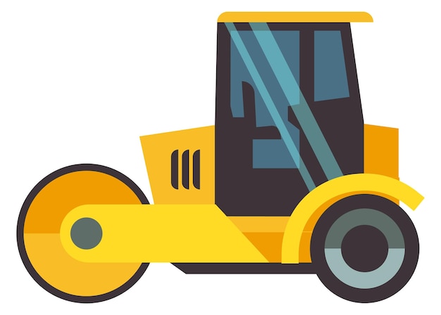 Vector road roller icon cartoon yellow street construction machine