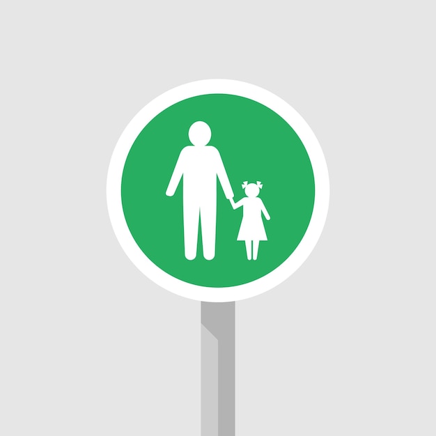 Road sign parking. A parking lot for parents with children. Stop near the shop of the park or shopping center. Vector illustration flat design. Isolated on white background.