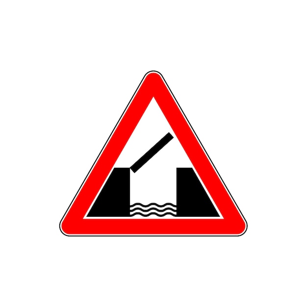 Road sign Warning: Drawbridge in Red Triangle. Vector Illustration. EPS10