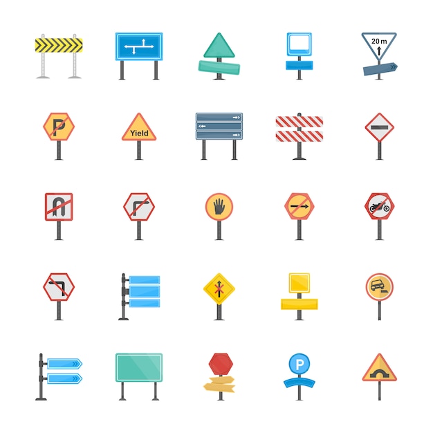 Road Signs and Junctions Flat Vector Icons Collection