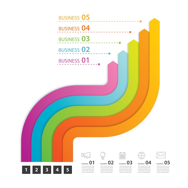 Road timeline infographics business with 5 step